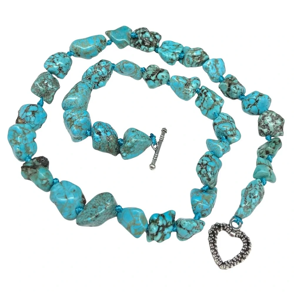 RE-STOCKED! Turquoise Howlite Nugget Beaded Necklace Chunky Genuine Stone 18” - Picture 1 of 6